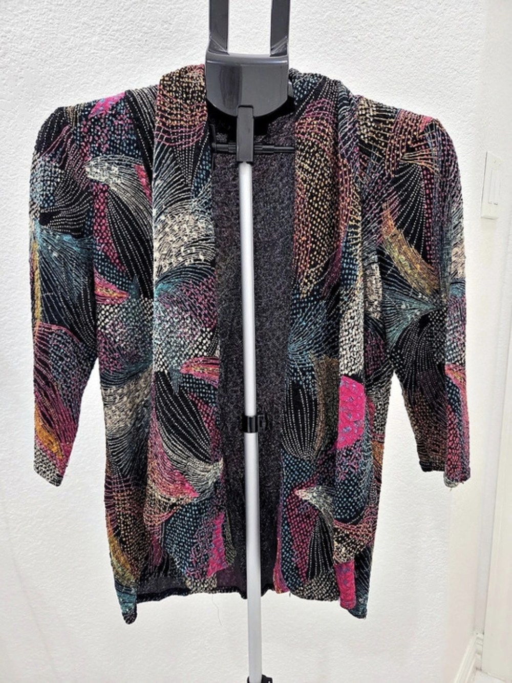 Peck & Peck Abstract Cardigan Small Made in USA Multicolor Open Front Jacket